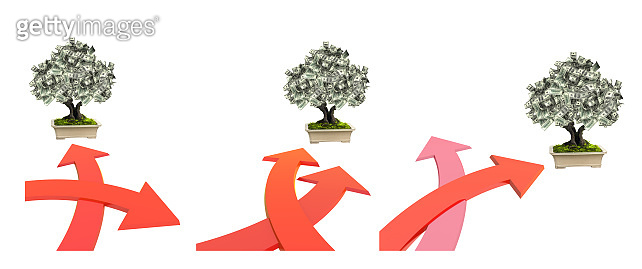 Money tree with dollars and two bound arrows specifying different ...
