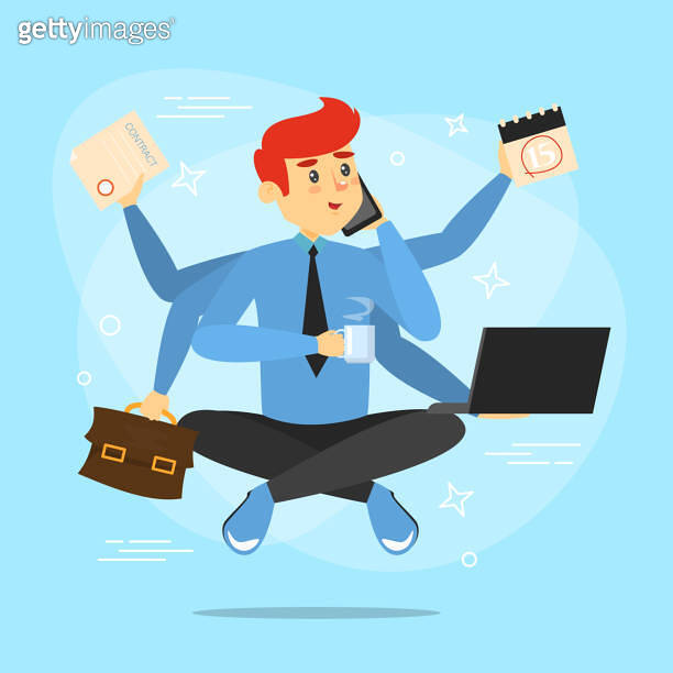 Happy successful multitasking businessman 이미지 (1214084579) - 게티이미지뱅크