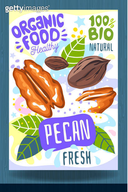 Labelling Pecan Abstract splash Food label template. Colorful brush stroke. Nuts ...