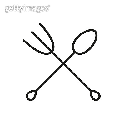 Crossed Spoon and Fork outline icon isolated on white background ...