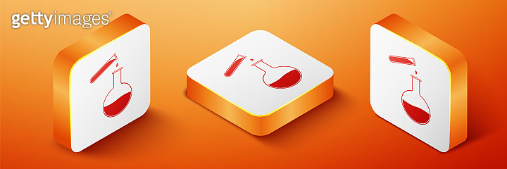 Orange Lab Sign Isometric Test tube and flask - chemical laboratory test icon isolated ...