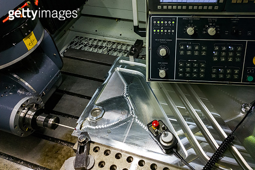 measuring process with ruby touch probe on large CNC milling machine in ...