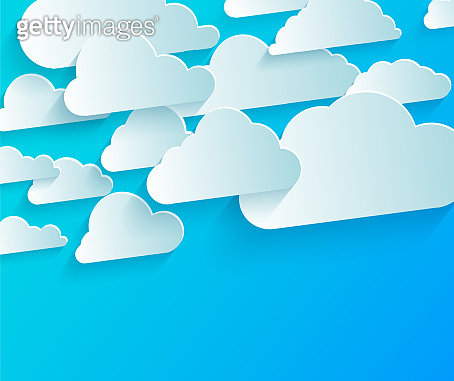 Bright abstract background with white paper clouds on blue sky 이미지 ...