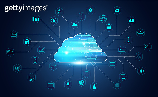 Abstract cloud technology with big data and interface concept ...