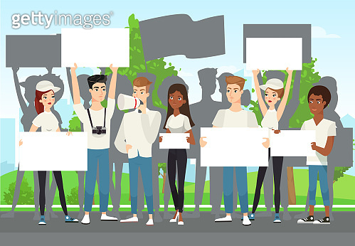 Protest Rally Cartoon Street demonstration flat vector illustration. Protest, political rally ...