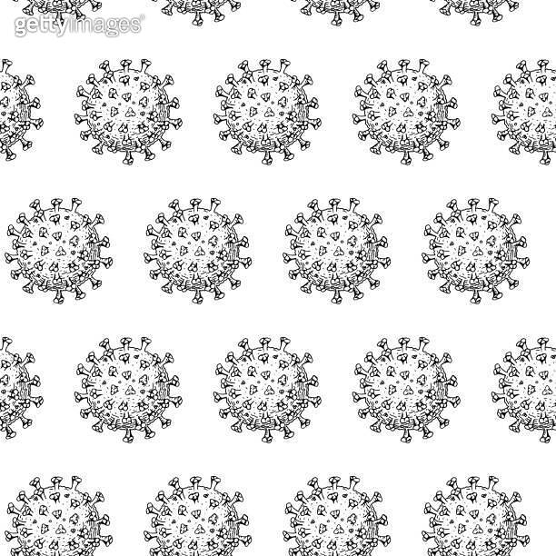 Hand drawn coronavirus seamless pattern in sketch style. Microscope ...