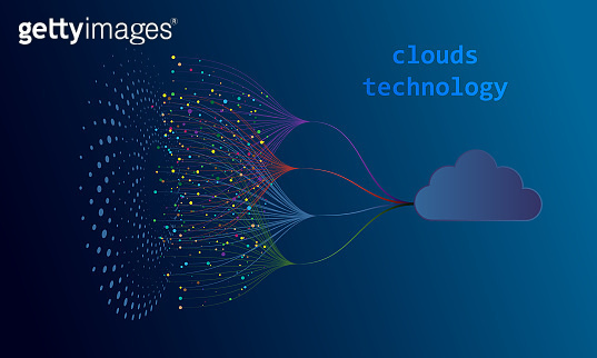 Big data sorting and connection with cloud concept. Blue technology ...