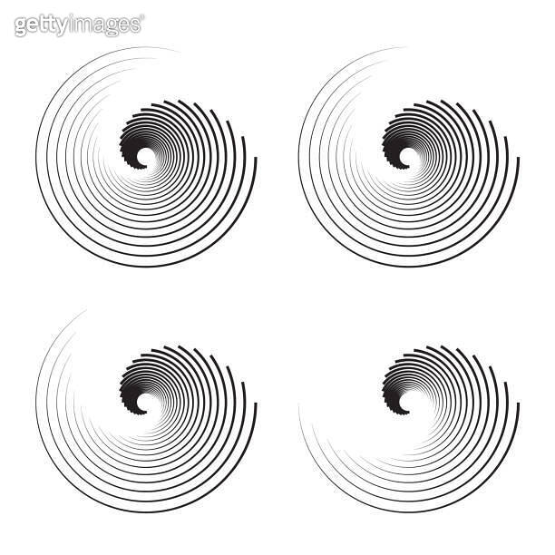 Wave forms with lines in circles. Spiral effect with stripes. 이미지