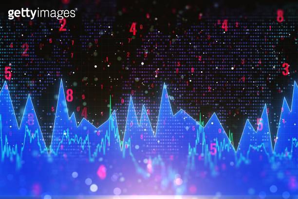 Abstract stats data with graph and digits. Analysis concept. 3D ...