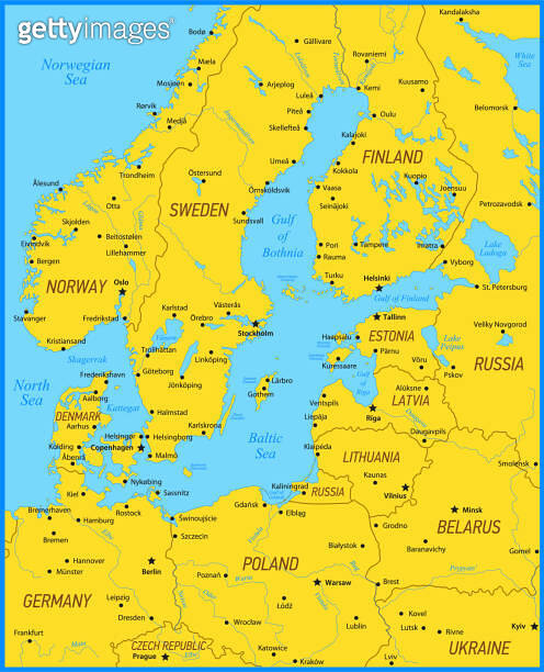 Baltic Sea Area Map. Vector Illustration with Sea, Lakes, Rivers and ...