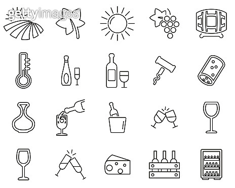 Wine Or Winery Icons Black & White Thin Line Set Big 이미지 (1278555386 ...