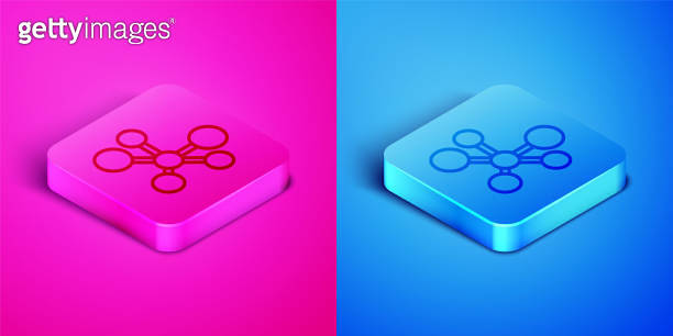 Isometric line Molecule icon isolated on pink and blue background ...
