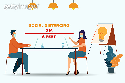 Human working at the office and Social distancing how to protect ...