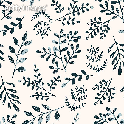 Delicate pattern with textured ink leaves branches 이미지 (1209747307 ...