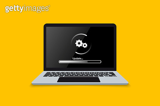 Laptop update screen. Loading or update process in laptop screen ...