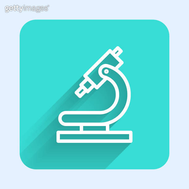Microscope Icon Button White line Microscope icon isolated with long shadow. Chemistry ...