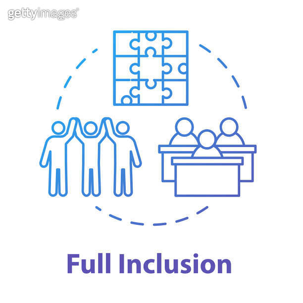 Full inclusion concept icon. Student group assistance. Diverse ...