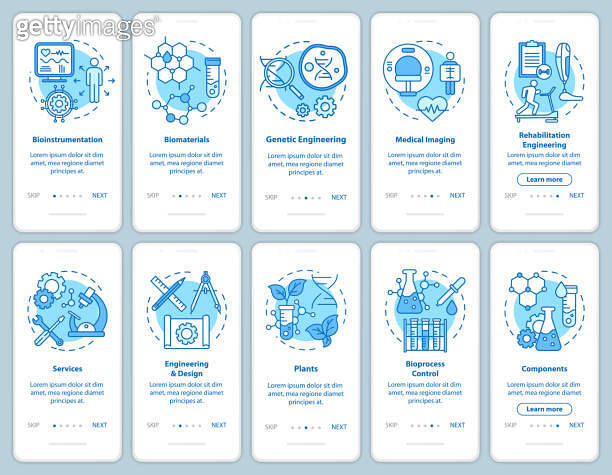 Bioengineering onboarding mobile app page screen with linear concepts ...