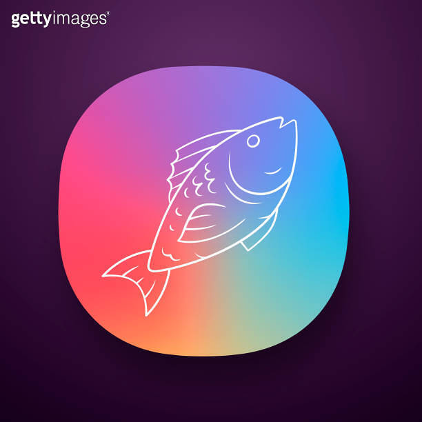 Fish app icon. Cafe, restaurant menu. Fish species. Underwater sea ...