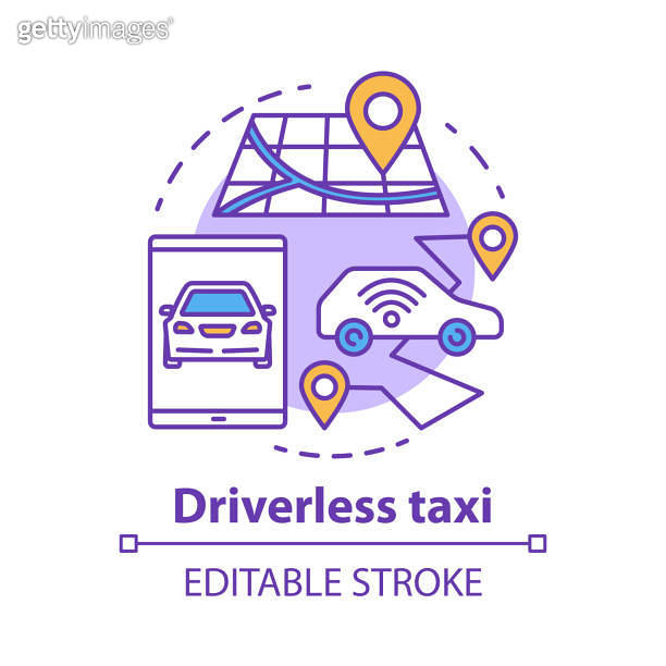 Driverless taxi concept icon. Robo-Cab. Navigation in autonomous car ...