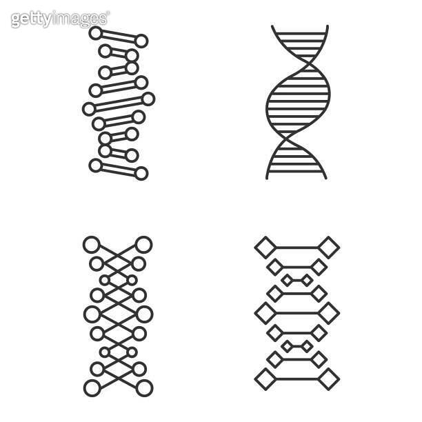 DNA chains linear icons set. Deoxyribonucleic, nucleic acid helix ...