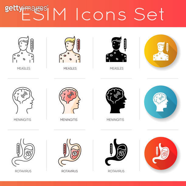 Viral and infectious diseases icons set. Linear, black and RGB color ...