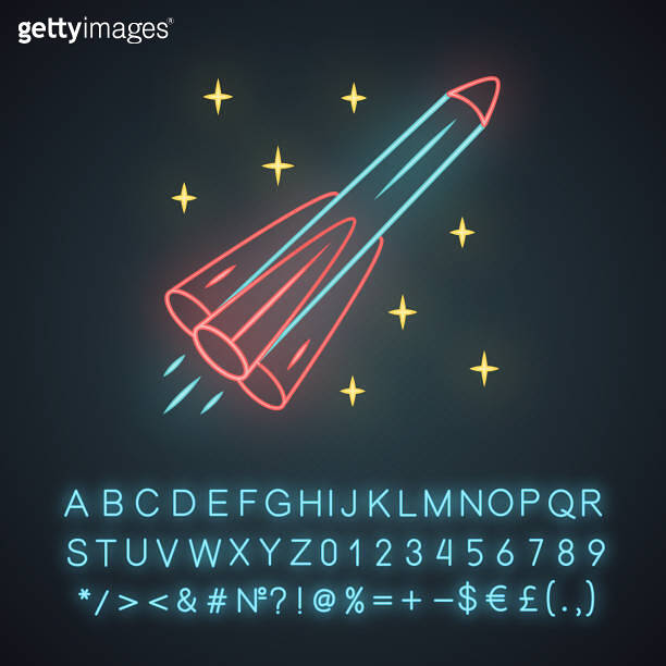 Rocket Sign Number Rocket neon light icon. Missile, spacecraft, aircraft. Human ...