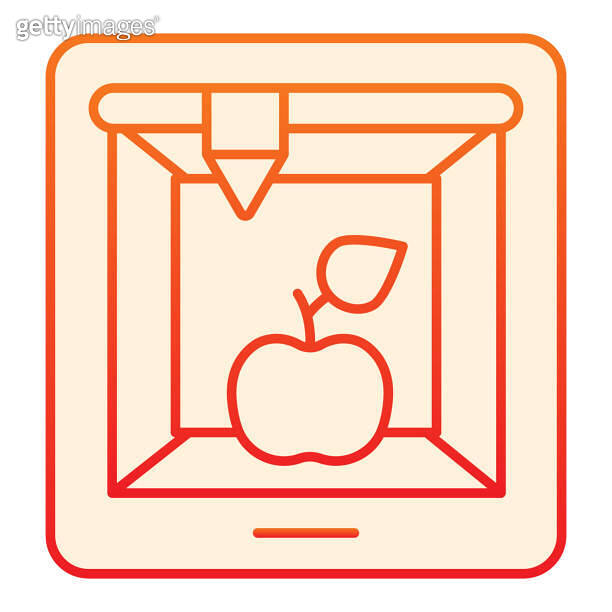 3d food printing flat icon. 3D apple print orange icons in trendy flat ...