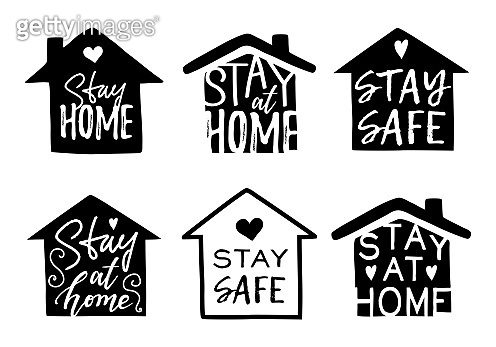 Vector set of houses and Stay Home, Stay Safe Lettering typography ...
