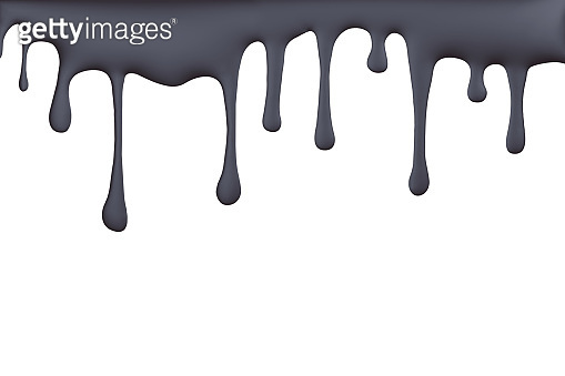 Melted black oil, ink leaking, dripping flowing streams of drops ...