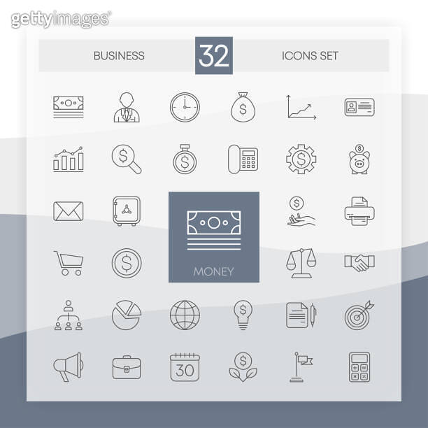 BUSINESS 32 icons set with flat abstract design isolated on white ...