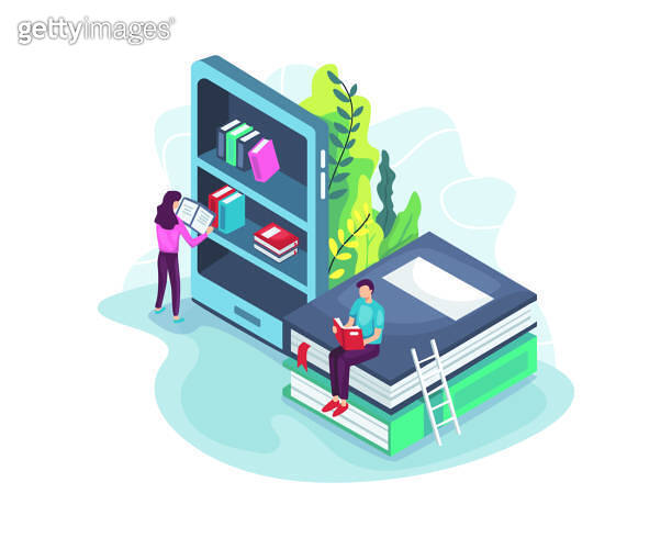 Online library concept in 3d isometric 이미지 (1212272861) - 게티이미지뱅크