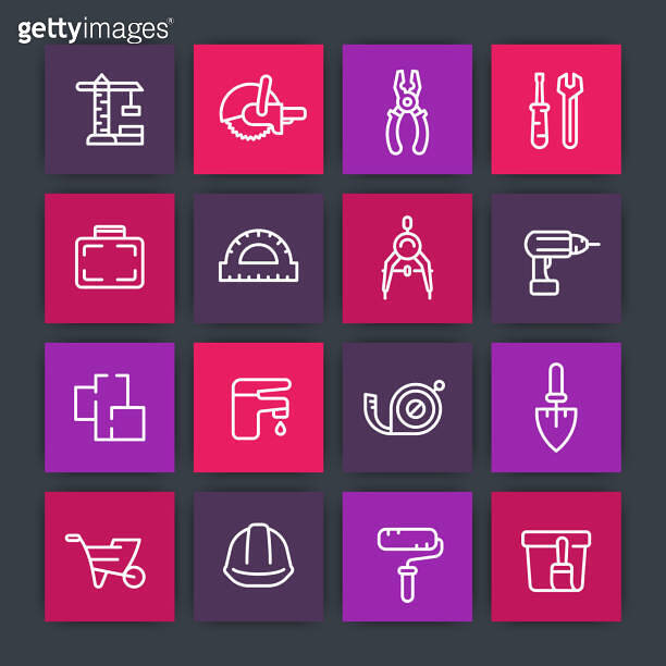construction and renovation line icons set, engineering and designing