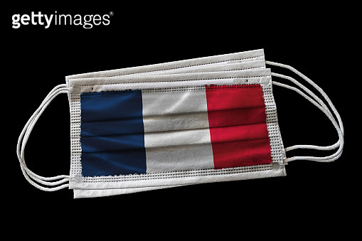 Surgical Masks With Flag of France Isolated on Black Background 이미지 ...