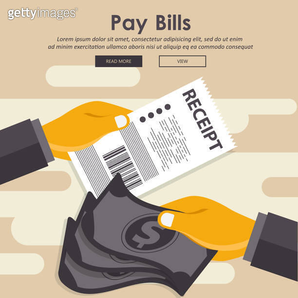 Paying bills concept. One hand giving receipt bill and another hand ...