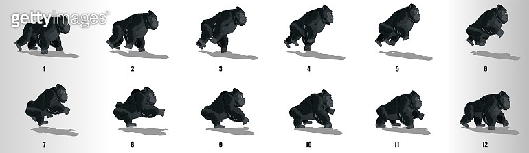 Gorilla Run cycle animation frames, loop animation sequence sprite ...