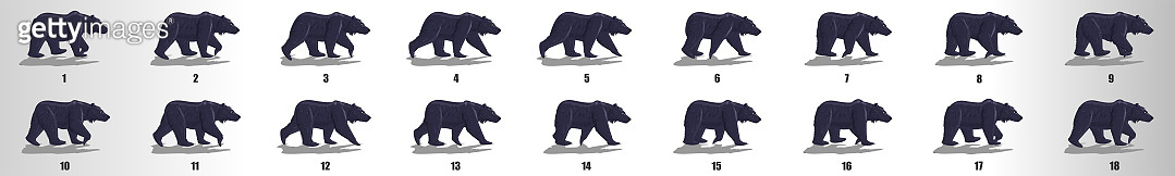 Bear walk cycle animation frames, loop animation sequence sprite sheet ...