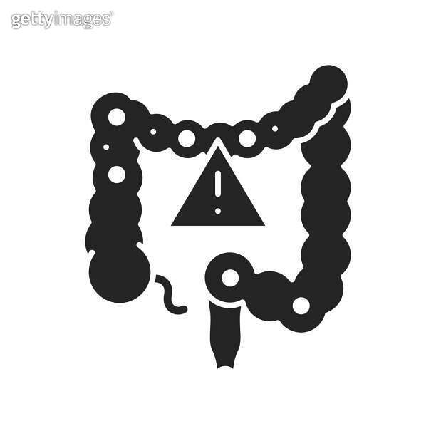 Indigestion glyph black icon. Stomachache. Allergy symptom diarrhea