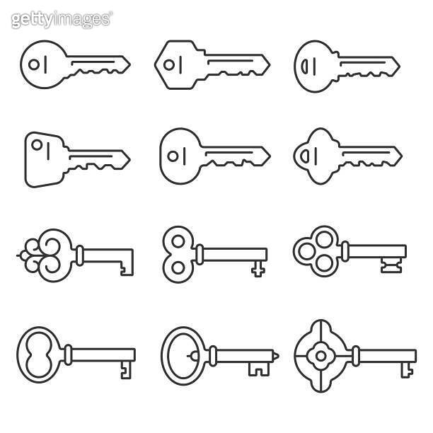 Keys Outline Icon Set Vector Design on White Background. 이미지 ...