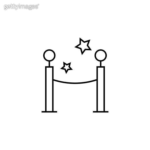 Barrier rope icon in outline style on a white background. Thin linear