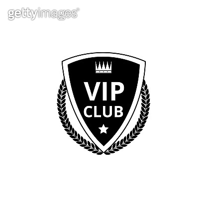 Vip Club Sign Script VIP club - black shield badge icon with crown symbol, leaf wreath and ...