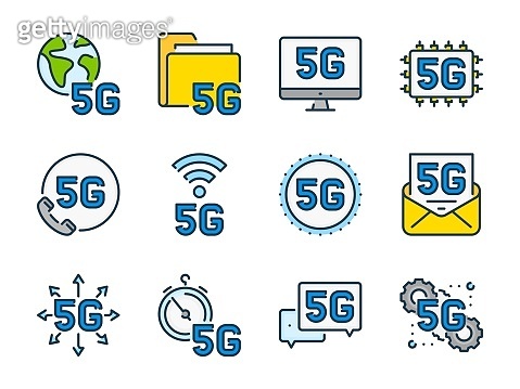 5G Technology related vector color line icon set. 5G Network outline ...