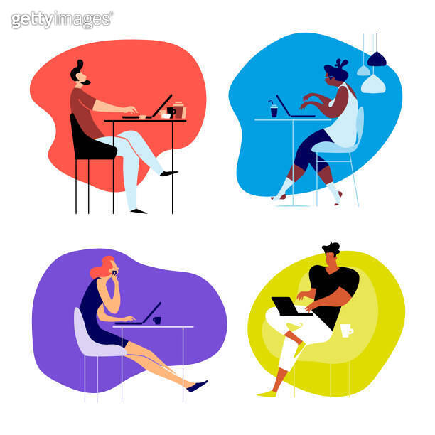 Office work and remote work at home, freelance. People working on