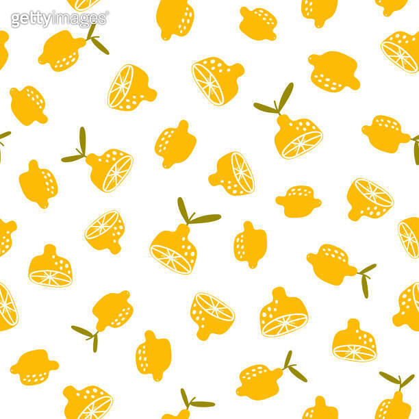 Stylized yellow lemons and lemon slices. Vector seamless pattern 이미지 ...
