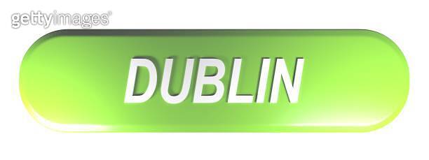 DUBLIN green push button on white background - 3D rendering ...