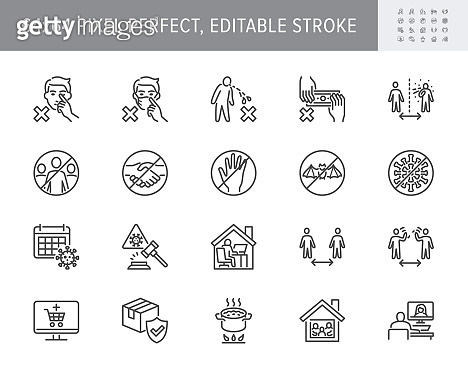 Coronavirus prevention line icons. Vector illustration include icon ...