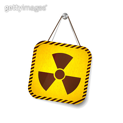 Radiation grunge warning sign hanging on the rope on white (1256666070 ...