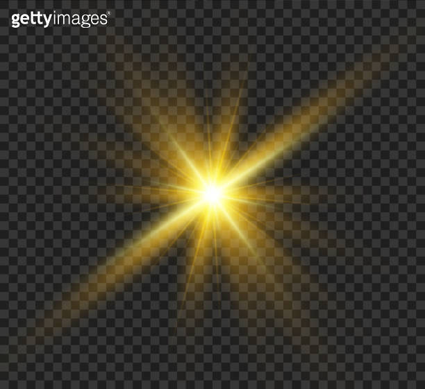 A yellow star explodes on a transparent background. Glittering ...