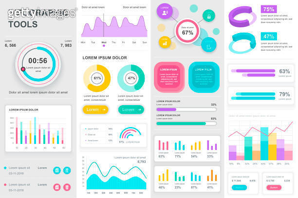 Bundle infographic UI, UX, KIT elements. Different charts, diagrams ...