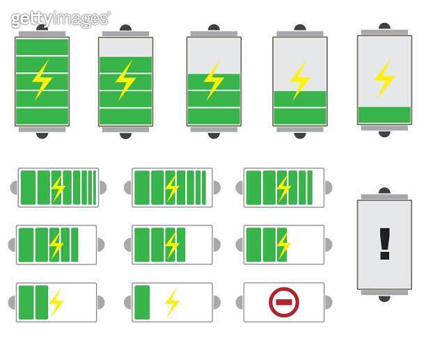 Line icons of battery symbols 이미지 (1216686397) - 게티이미지뱅크